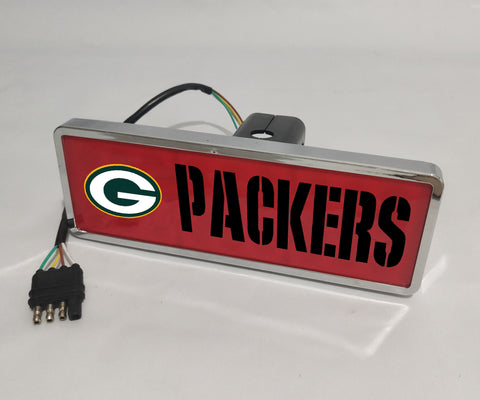 Green Bay Packers NFL Rectangular Hitch Cover LED Brake Light for Trailer