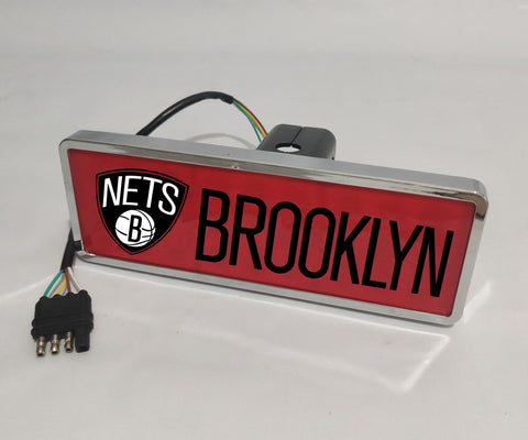 Brooklyn Nets NBA Rectangular Hitch Cover LED Brake Light for Trailer