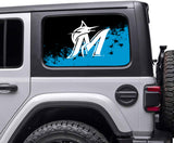 Miami Marlins MLB Rear Side Quarter Window Vinyl Decal Stickers Fits Jeep Wrangler