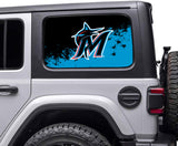 Miami Marlins MLB Rear Side Quarter Window Vinyl Decal Stickers Fits Jeep Wrangler