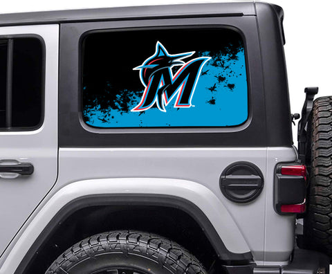 Miami Marlins MLB Rear Side Quarter Window Vinyl Decal Stickers Fits Jeep Wrangler